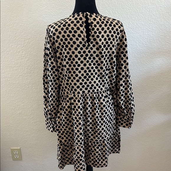 Who What Wear Neutral Polka Dot Balloon Long Sleeve Linen Mini Dress 00137 - Picture 9 of 10